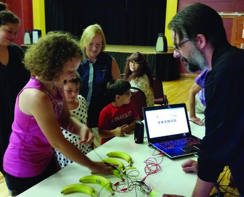 The Benzonia Public Library is just wrapping up its hugely popular “Building Up S.T.E.A.M. Summer Reading Program, which allowed kids of all ages to play with gizmos like Makey Makey. Photo by Michele Leines.