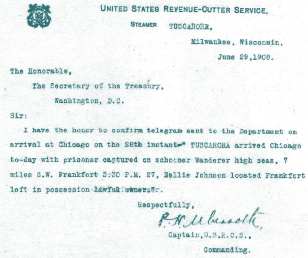 Captain Preston Uberroth Dan Seavey arrest U.S. Secretary of Treasury Great Lakes maritime history Chicago Lake Michigan the Betsie current newspaper Richard j. Boyd piracy pirate