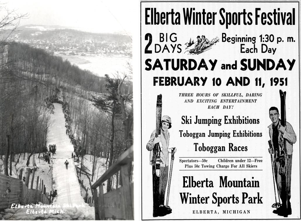 Elberta Mountain Winter Sports Park toboggan ride ski ski jump ski-jumpers Northern Michigan history benzie area historical society and museum Andy colander the betsie current newspaper