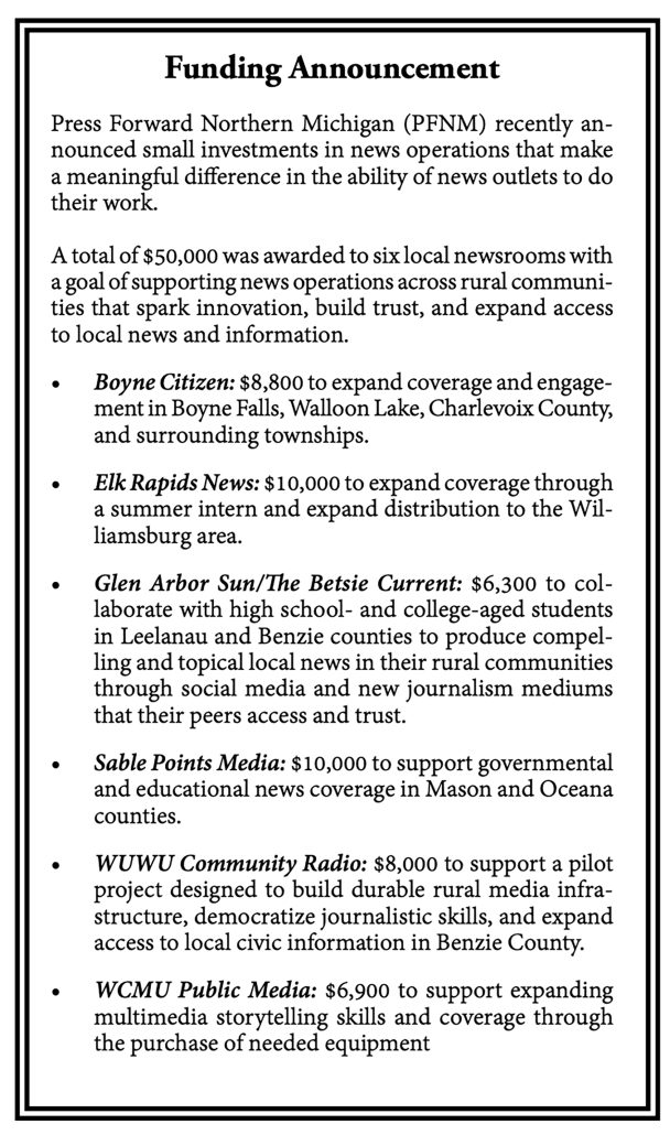 press forward northern michigan grant boyne citizen elk rapids news sable points media WUWU community radio elberta WCMU public media Meeting young journalists where they are glen arbor sun the betsie current press forward northern michigan grant benzie leelanau county northern michigan gen z video journalists documentary filmmakers