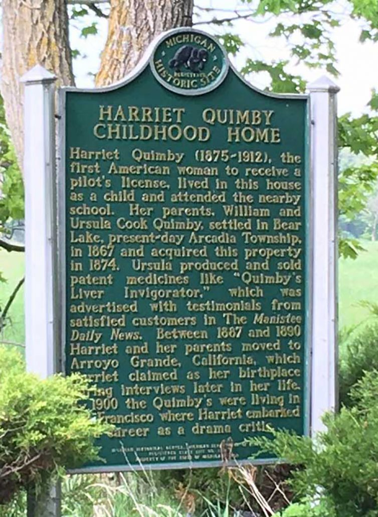 Harriet Quimby first American woman pilot Arcadia Township Bear Lake Michigan Pat Stinson P.G. Misty Sheehan The Betsie Current newspaper