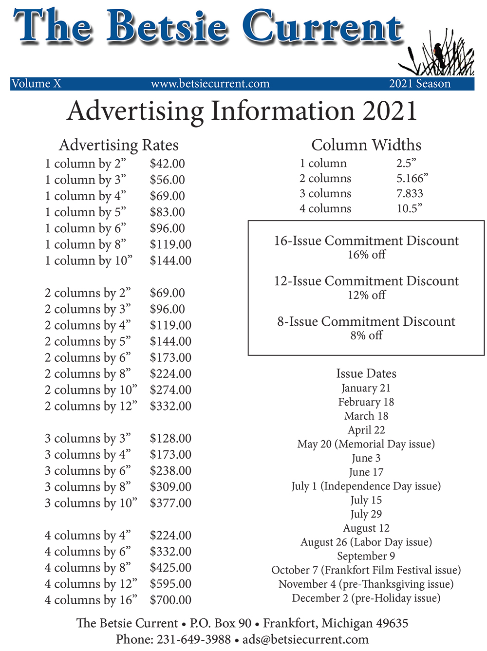 The Betsie Current newspaper Benzie County advertising rate advertise 