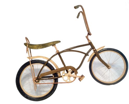 ArtPrize 2015 wooden bike guy Kurt Swanson Schwinn Stingray bikes made of wood Always August Designs custom furniture maker Benzie County