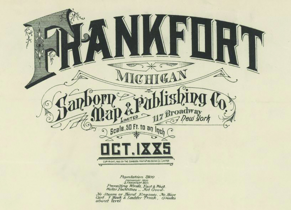 Frankfort Michigan scrollwork Sanborn Fire Insurance Rating Map 1885 Library of Congress Jed Jaworski The Betsie Current newspaper