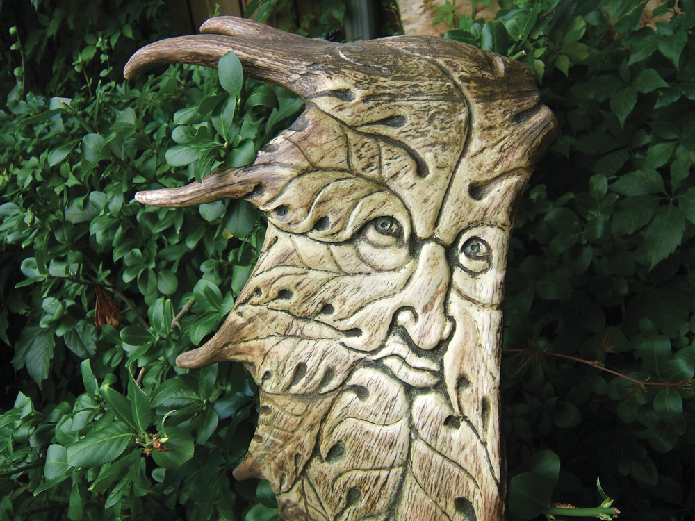 Green Man sculpture Moose Antler Art Rick Jones scrollwork carving artist benzie county the betsie current