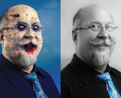 James K. Evans has written a Michigan-based zombie trilogy. He has a handlebar mustache, sings bass in a barbershop quartet, and likes hot sauce, hard cider, and skinny-dipping. Photo courtesy of JamesKEvans.com.