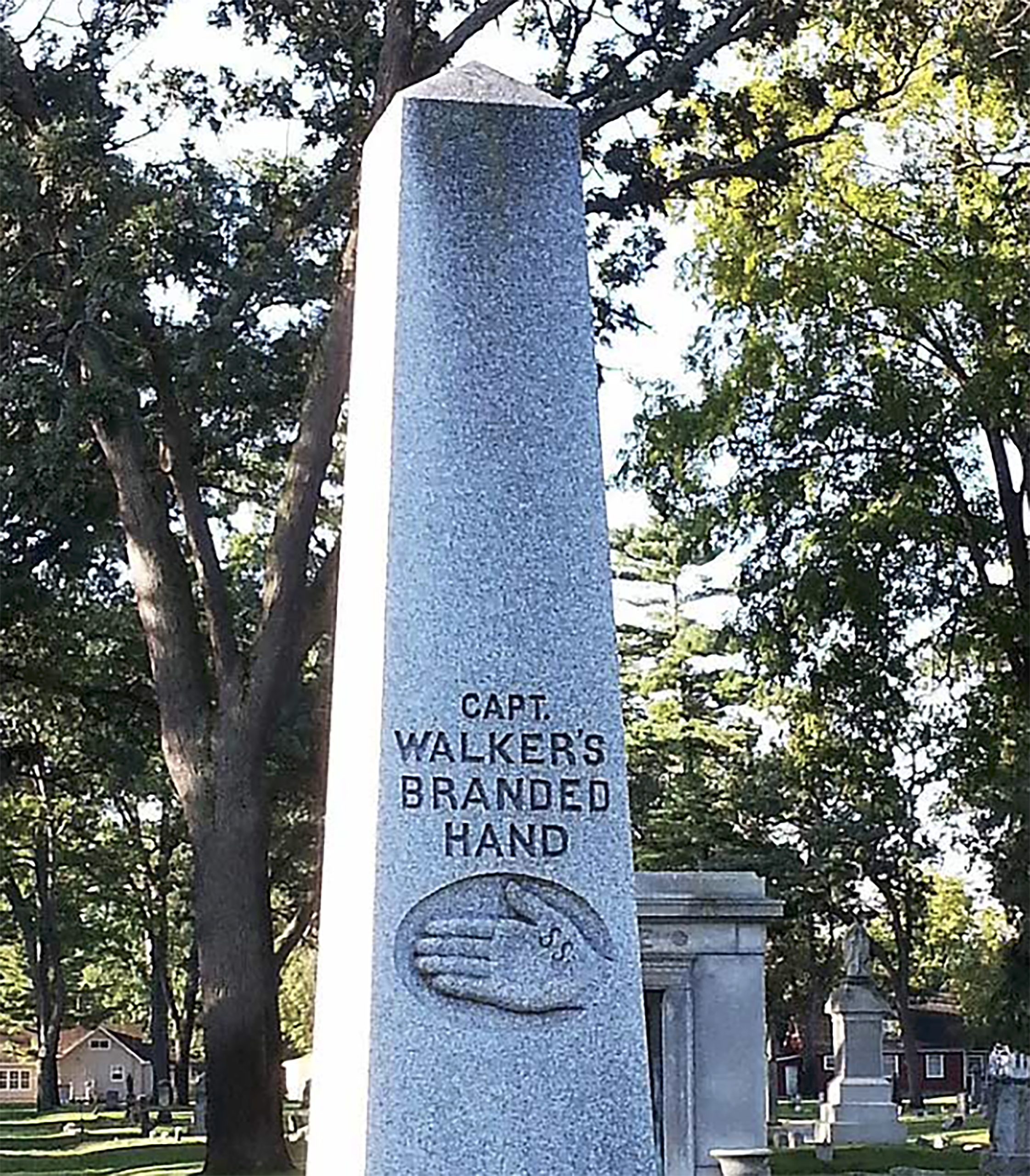 captain walker's branded hand monument evergreen cemetery muskegon Michigan the Betsie current newspaper 250 sites in 250th anniversary of the United States